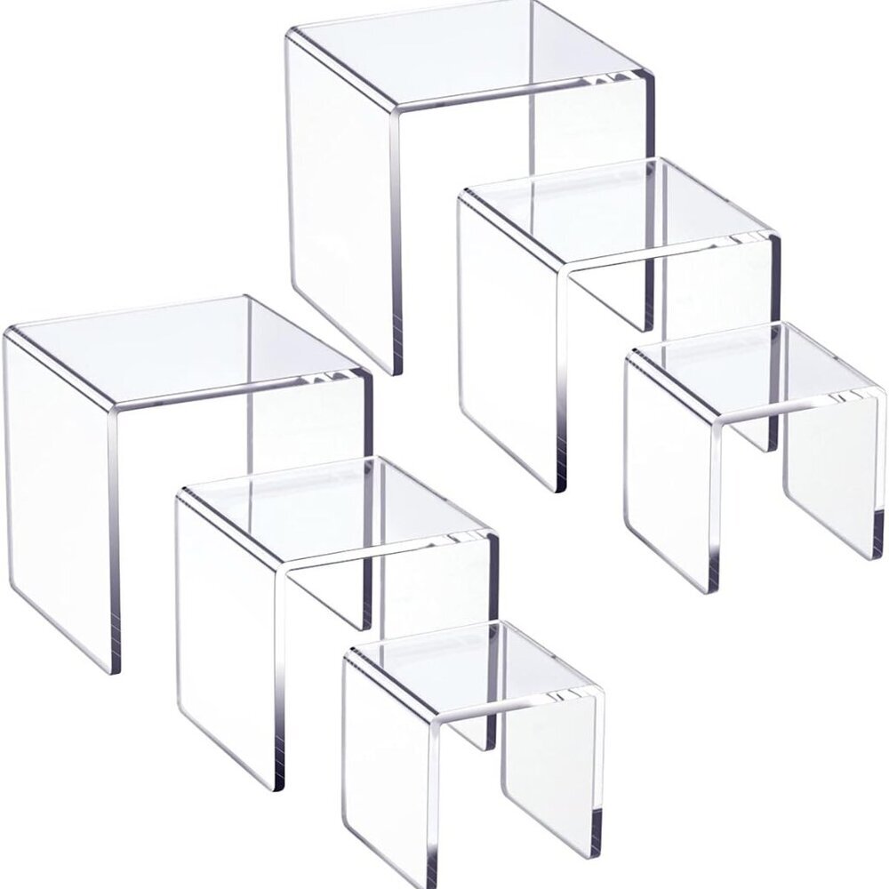Clear Acrylic Display Risers 2 Sets, 3-Tier Risers Stands Showcase for Amiibo Fu